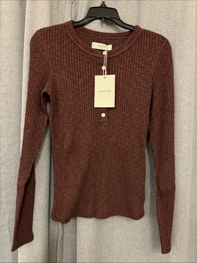 Everlane Ribbed Long Sleeve Top in Deep Chestnut